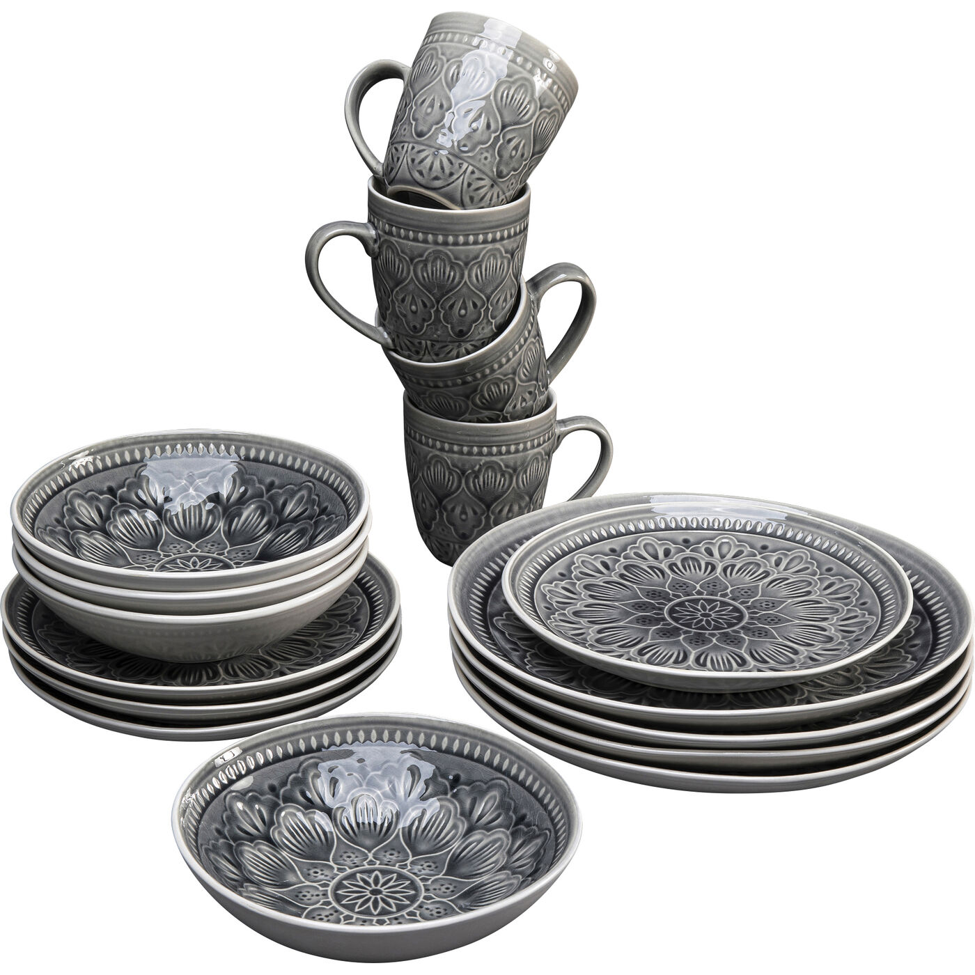 Набор посуды Sicilia Mandala Grey (16 предметов)