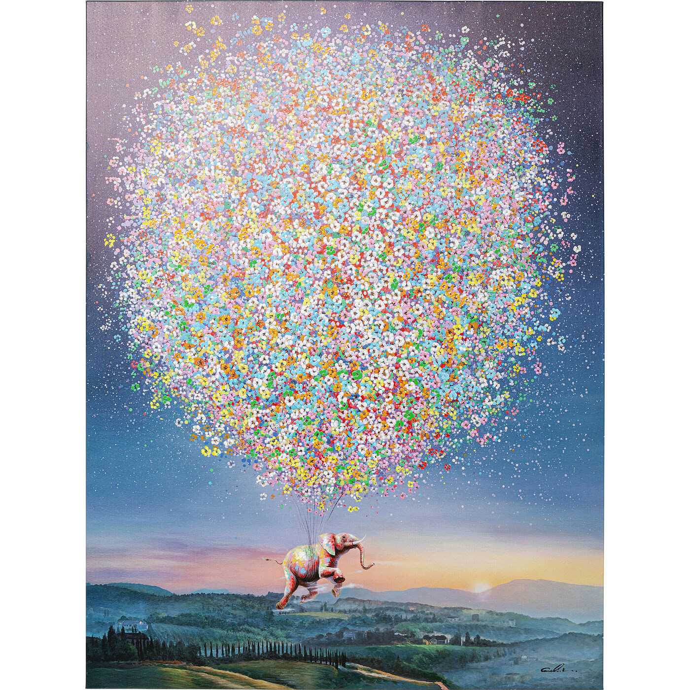 Картина на холсте Flying Elephant At Night 120x160 см