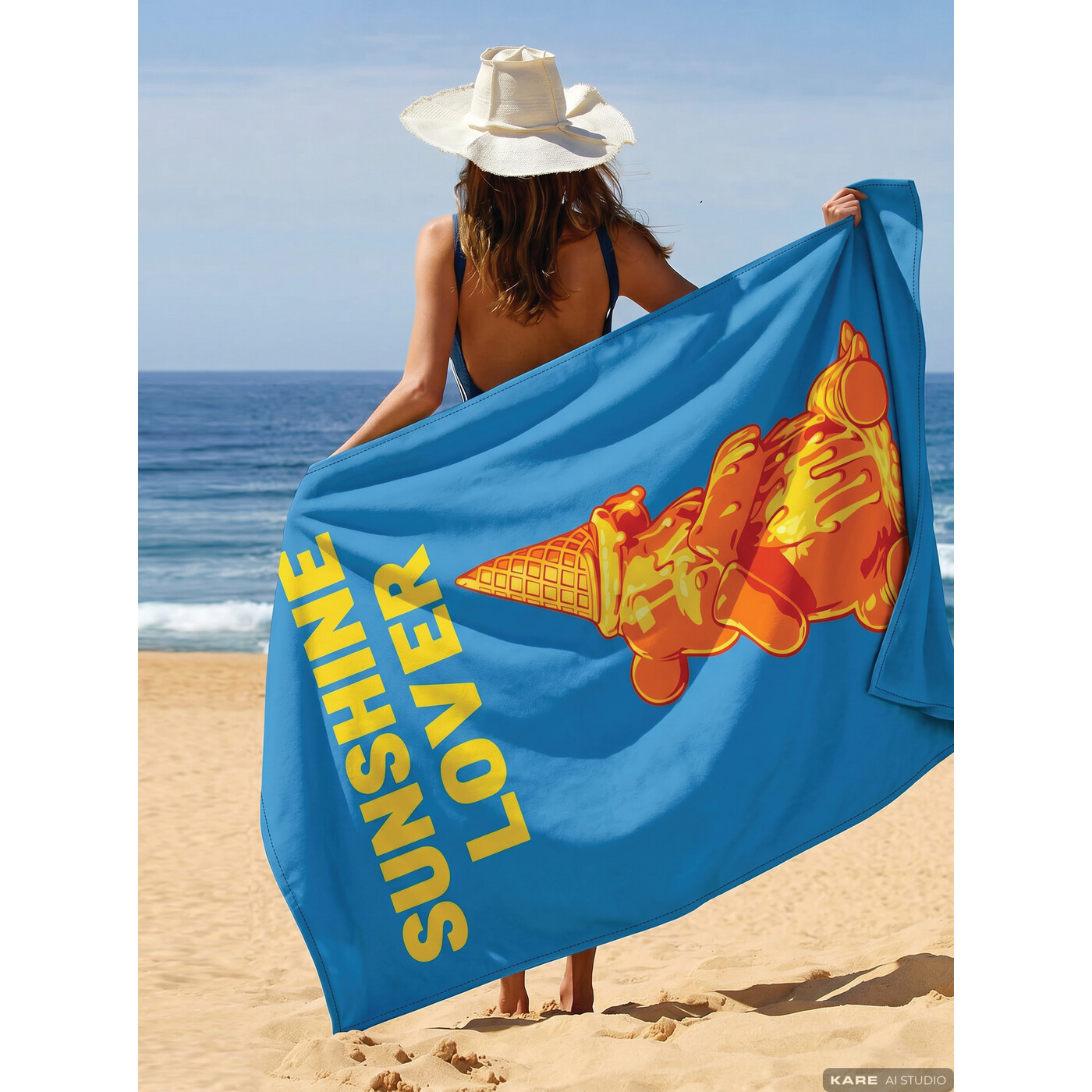 Beach Towel Icecream Bear 90x170cm blue