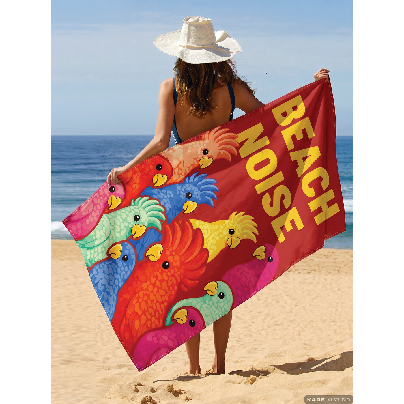 Beach Towel Exotic Birds 90x170cm red