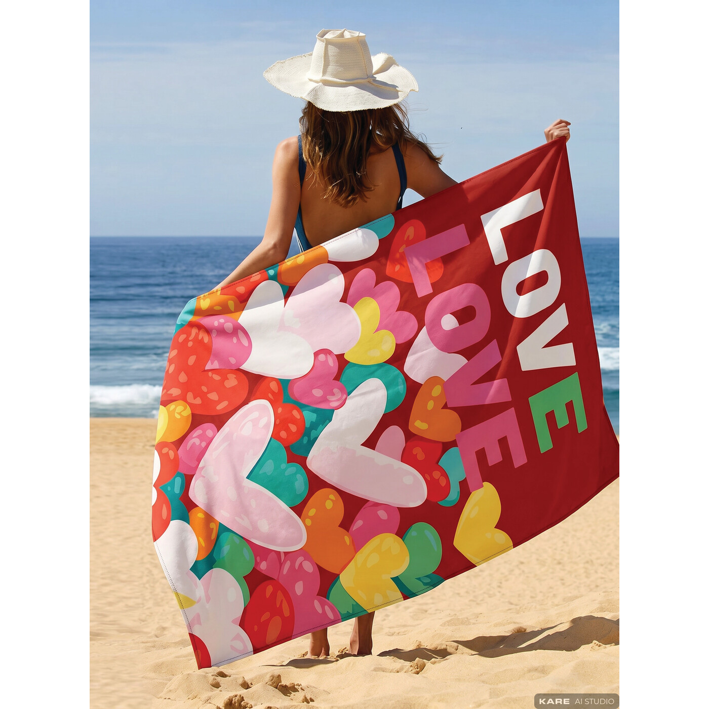 Beach Towel Big Love 90x170cm red