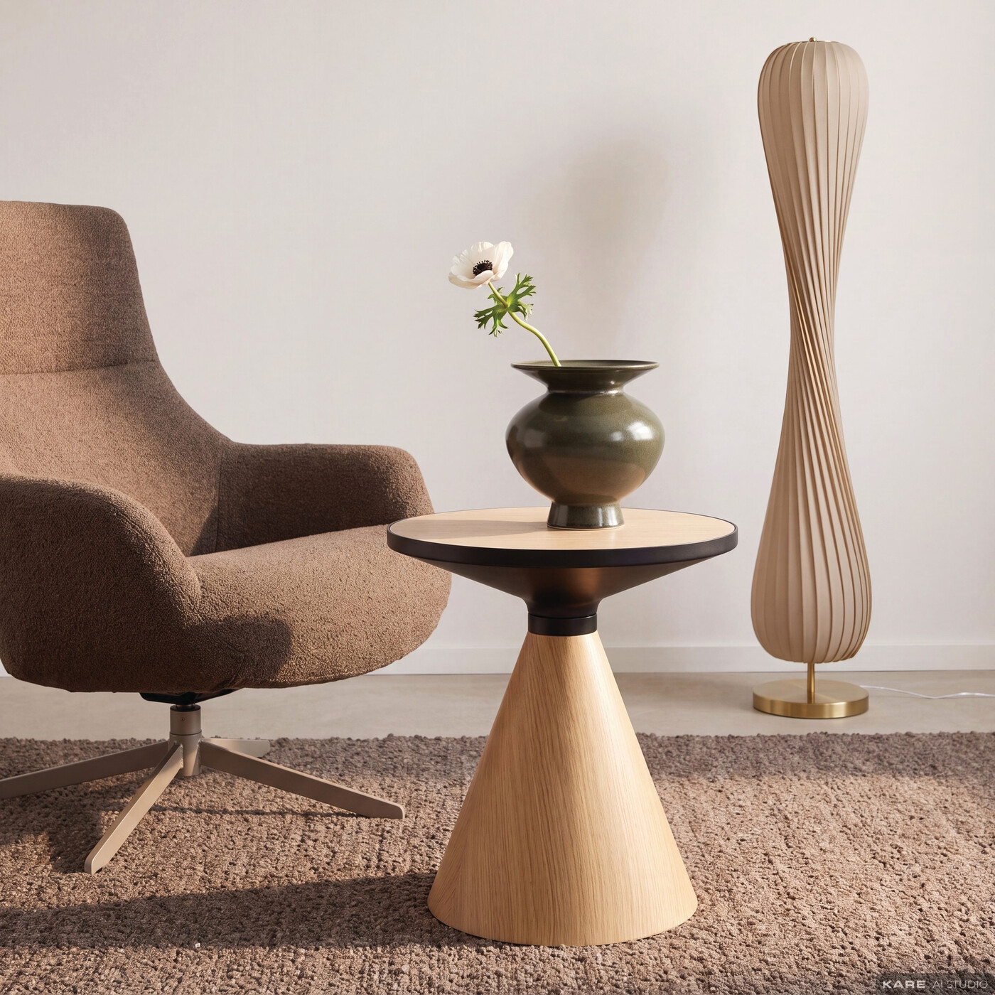 Coffee Table Cono Oak  Travertin Ø50cm