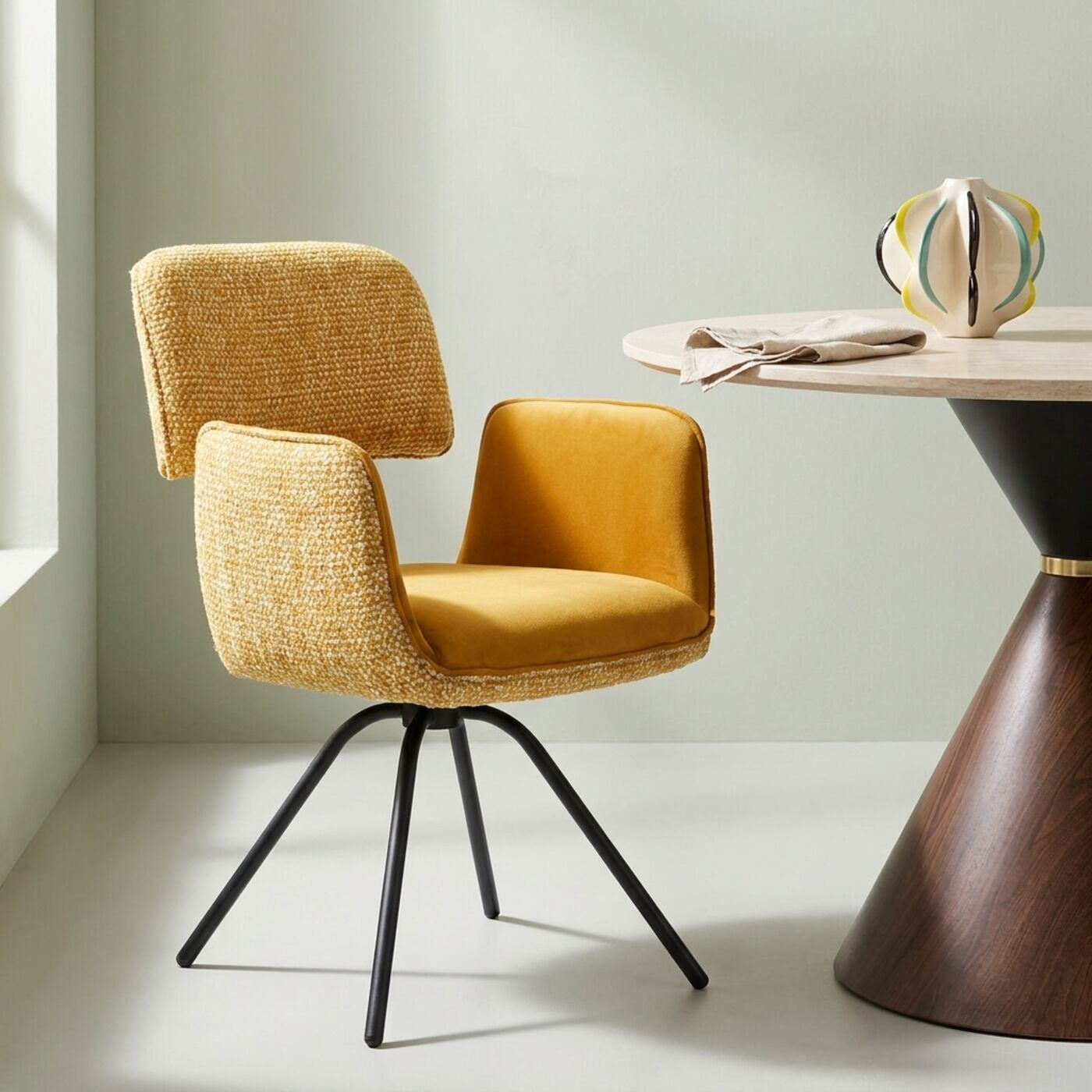 Swivel Chair with Armrest Helli Yellow