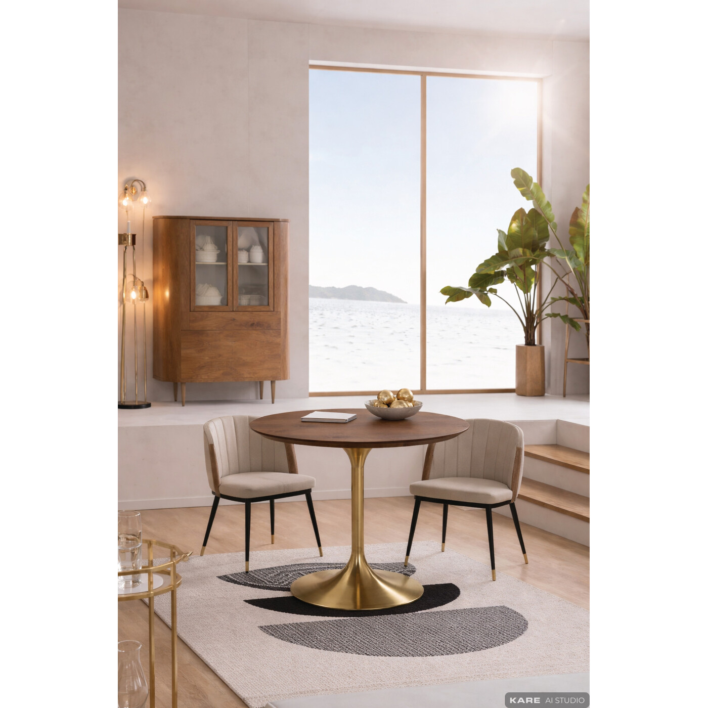 Table Invitation Set Walnut Brass Ø90cm