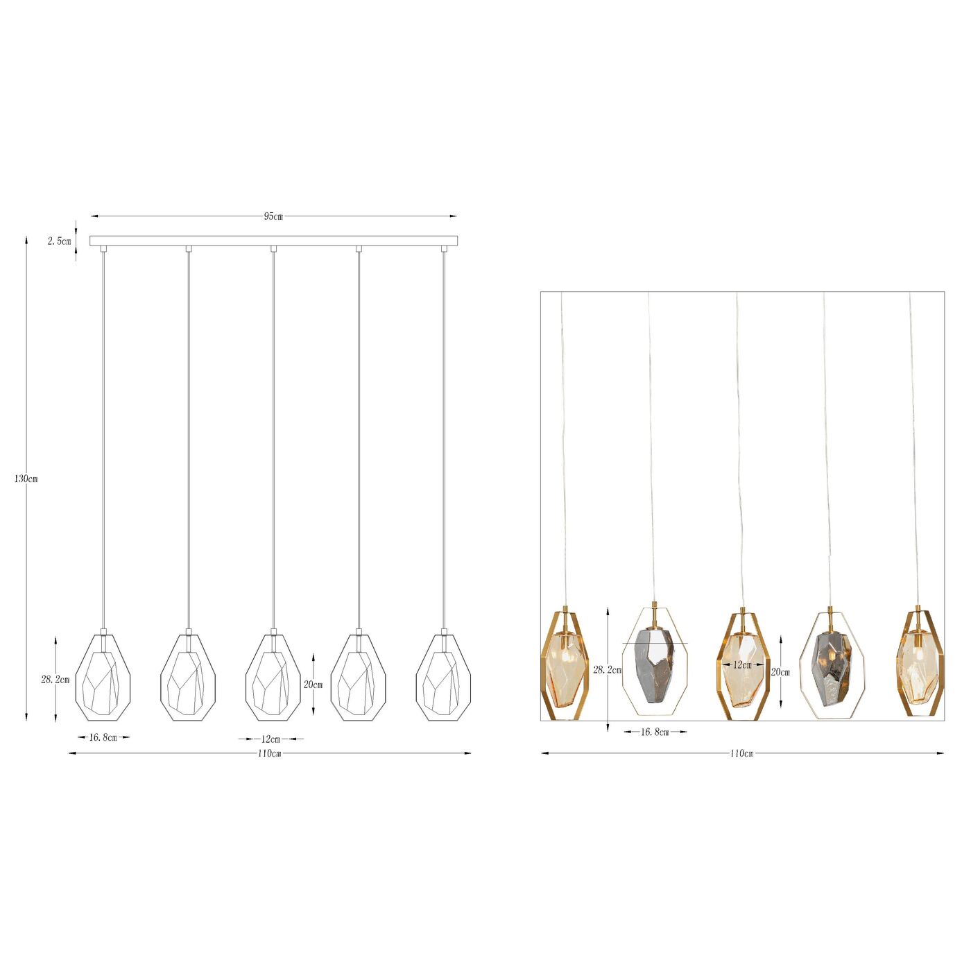 Светильник подвесной Diamond Fever Dining Brass 110 см
