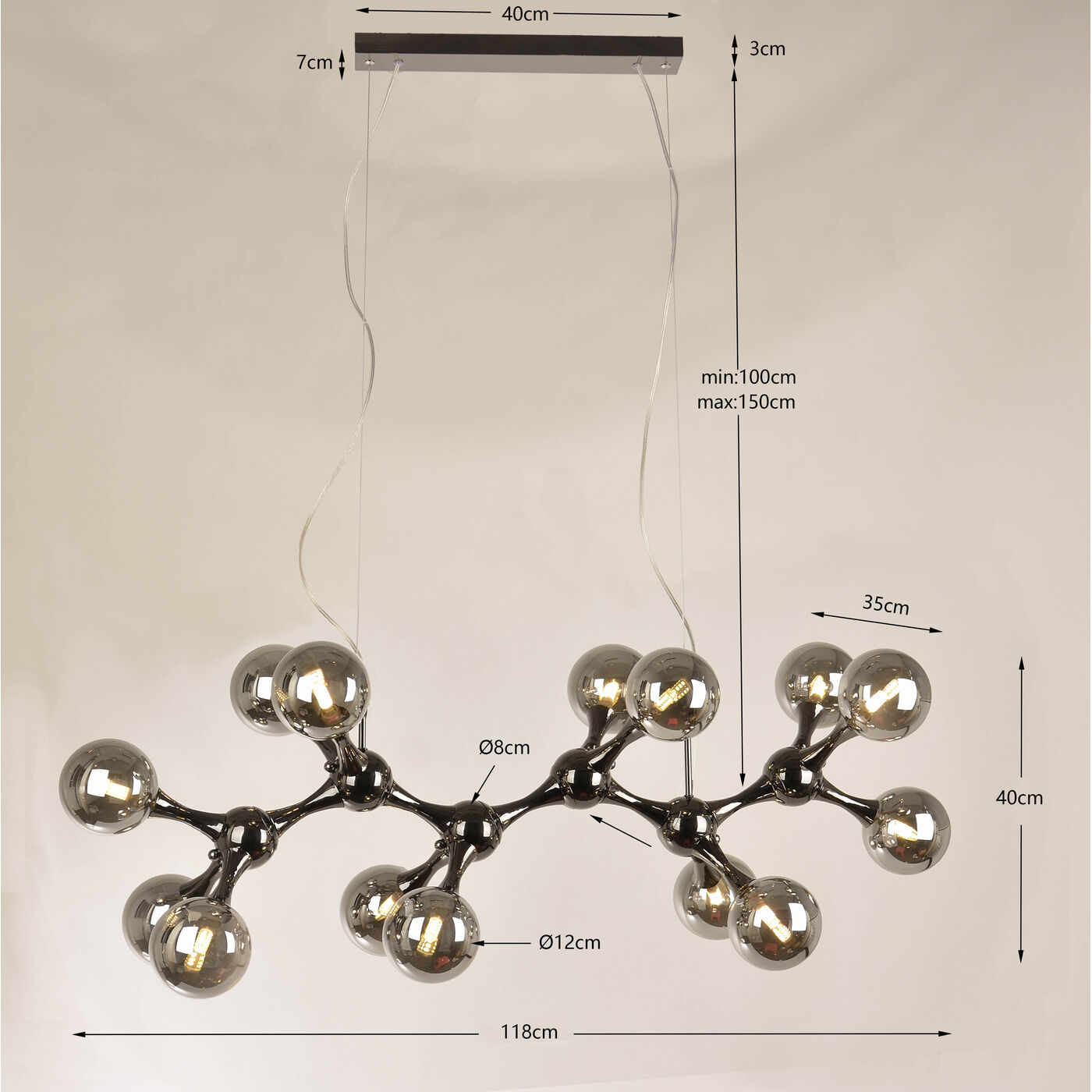 Светильник подвесной Atomic Balls Smoke 190cm