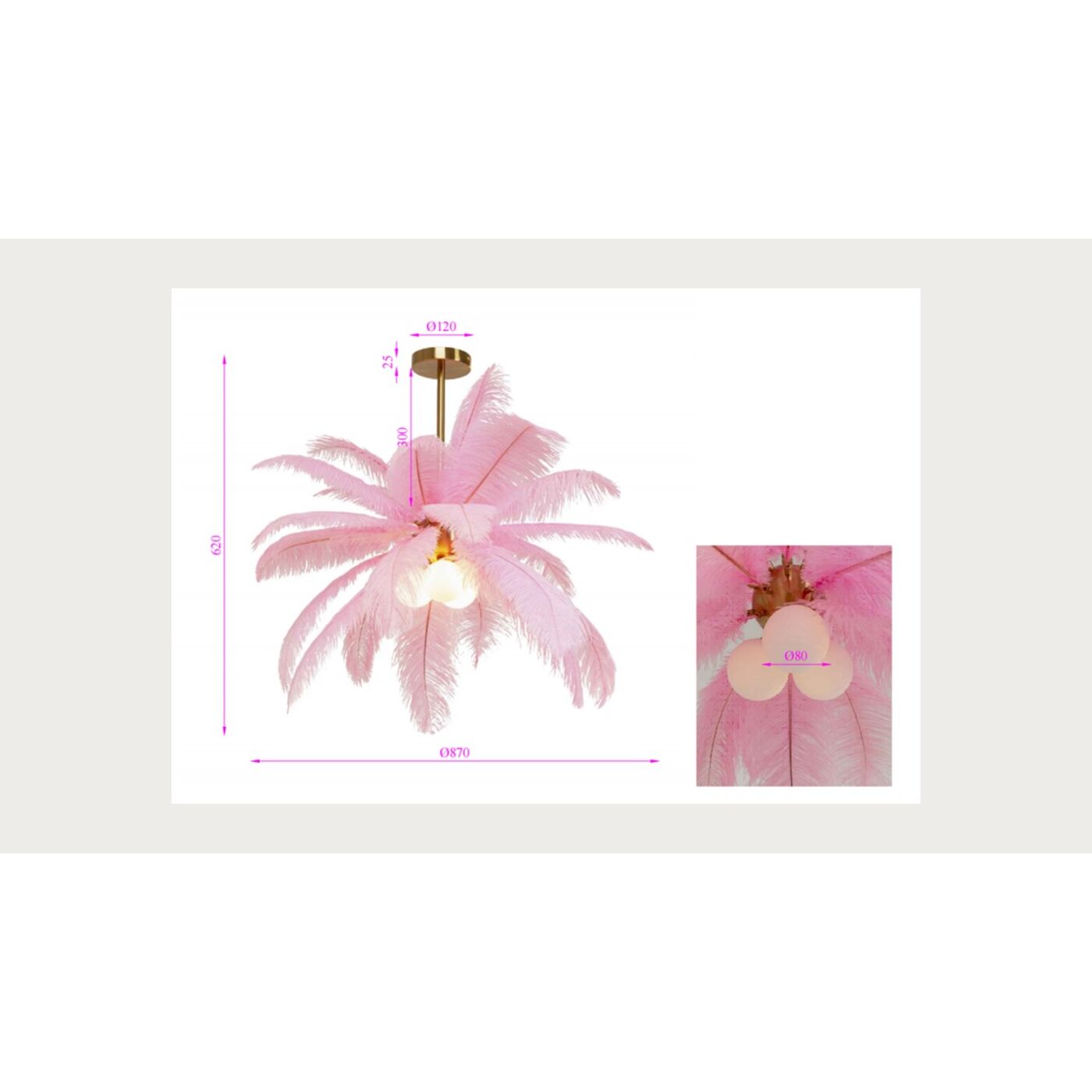 Светильник подвесной Feather Palm Pink Ø60cm