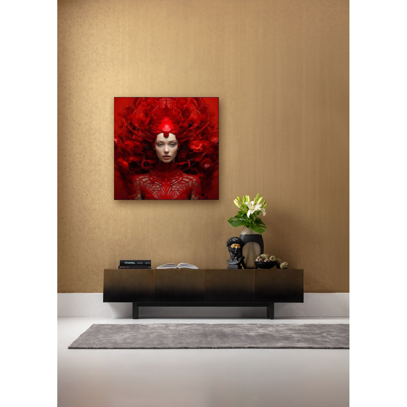 Картина стеклянная Muse Red 120x120cm