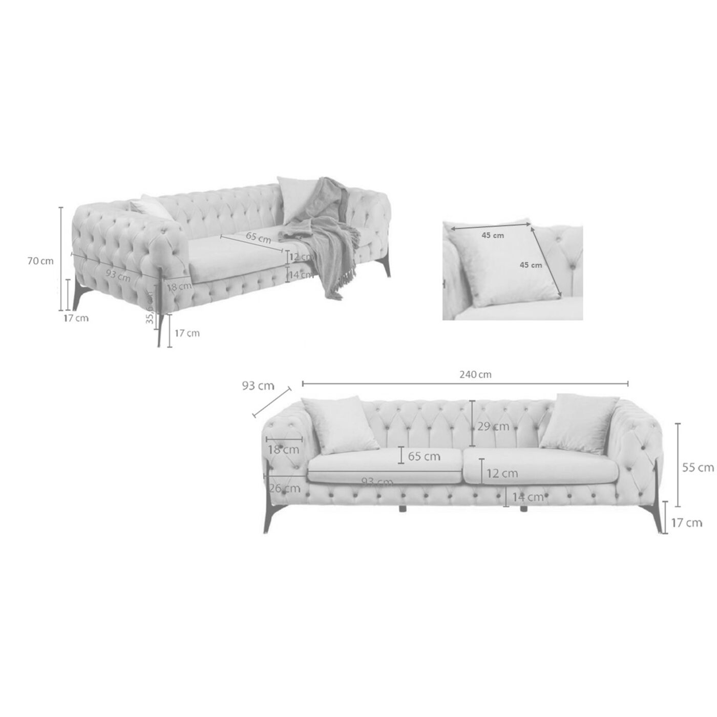 Диван трехместный Bellissima 3-Seater Beige 240 см