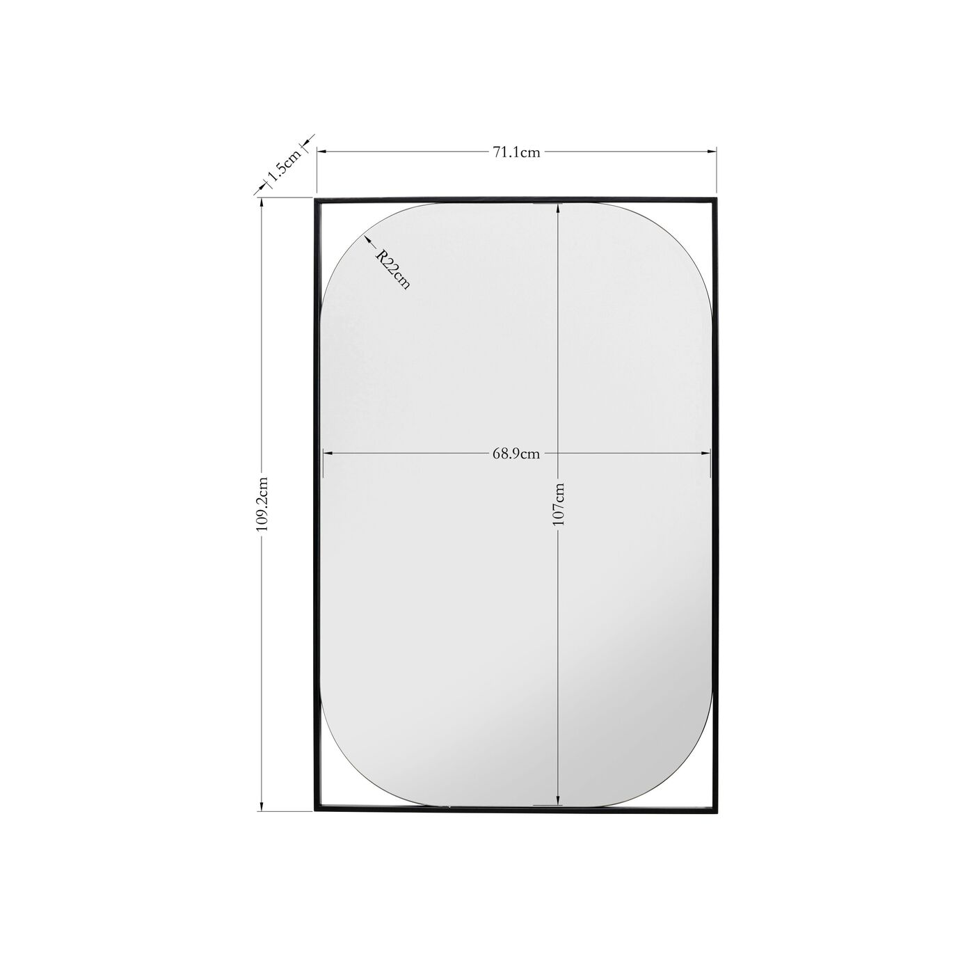 Зеркало настенное Bonita Black 71x109 см