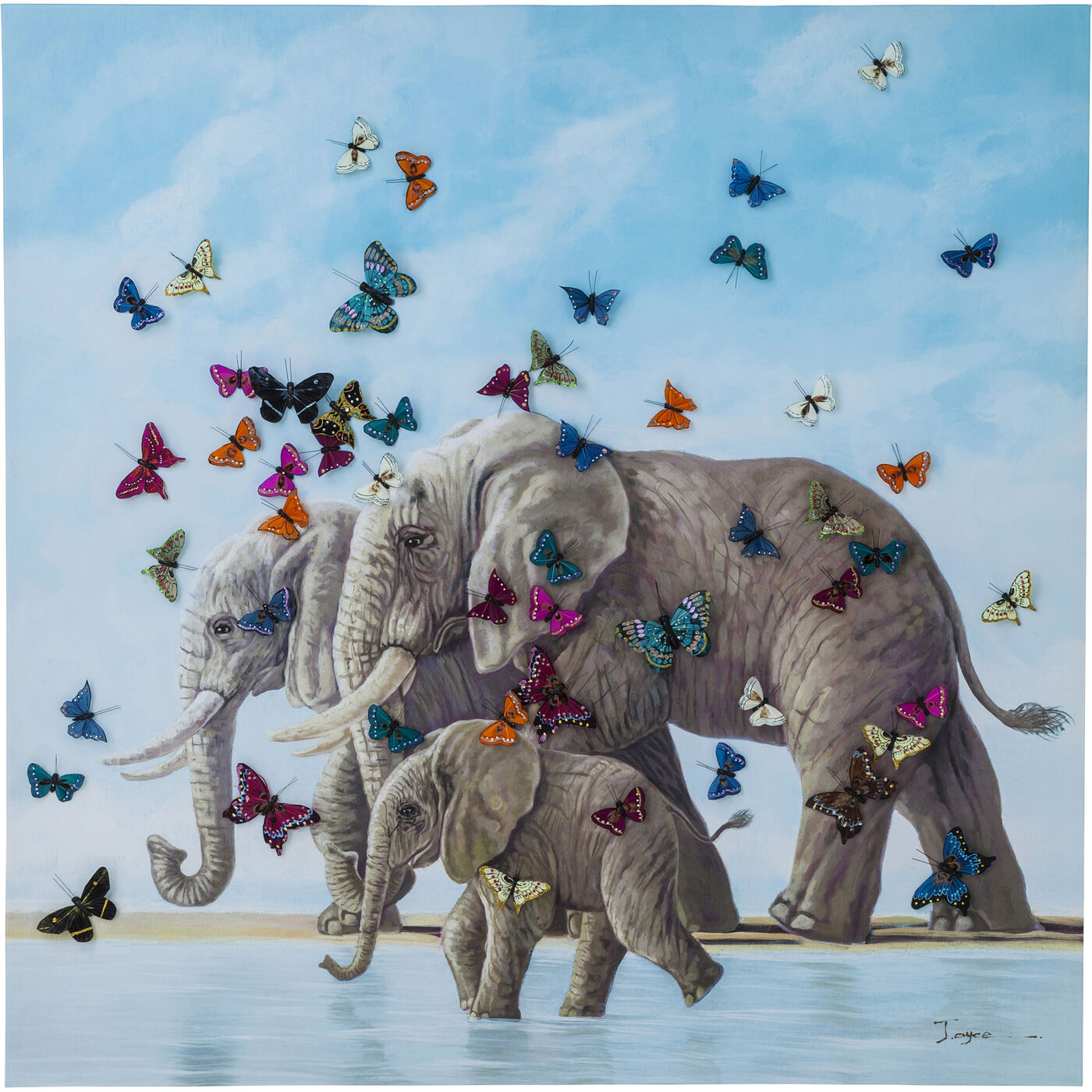 Картина Elefants with Butterflies 120x120 см